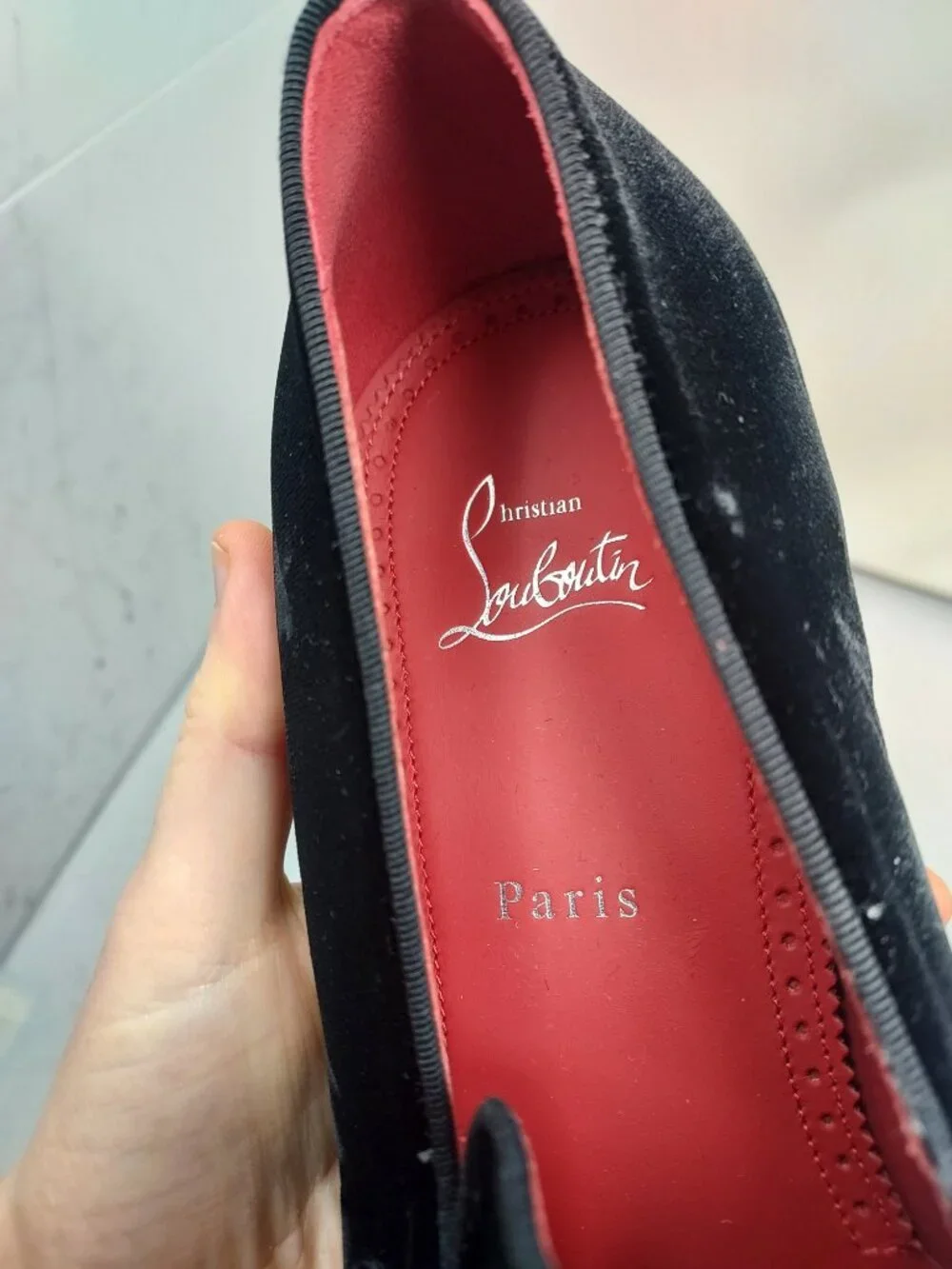 CHRISTIAN LOUBOUTIN Black Mens Chambelimoc Night Strass Velvet Loafer Shoe